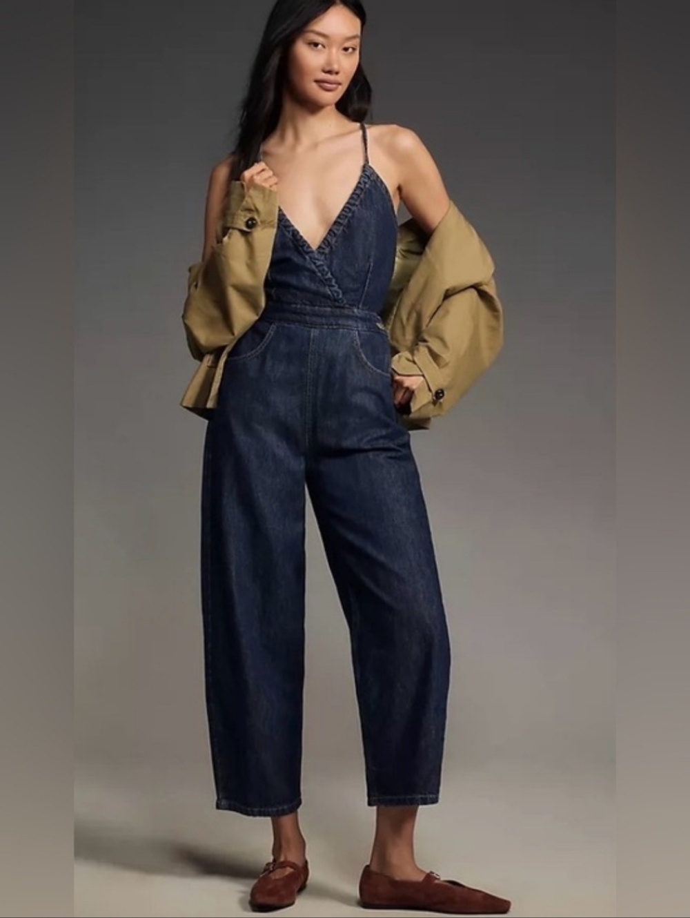 ETICA KAAN BIRDIE HALTER Denim JUMPSUIT Medium NWT